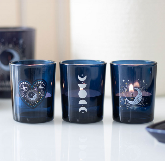 Set di 3 porta tealight - Blue Moon