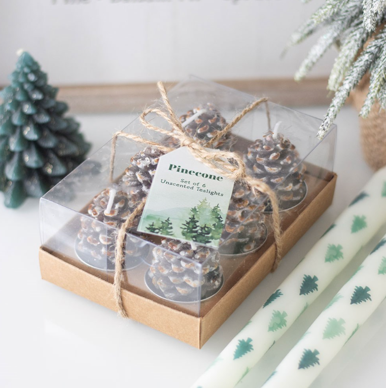 Set di 6 candele tealight a forma di pigna