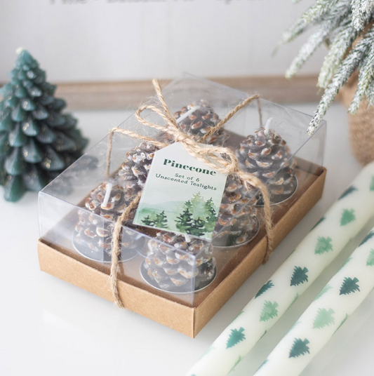 Set di 6 candele tealight a forma di pigna