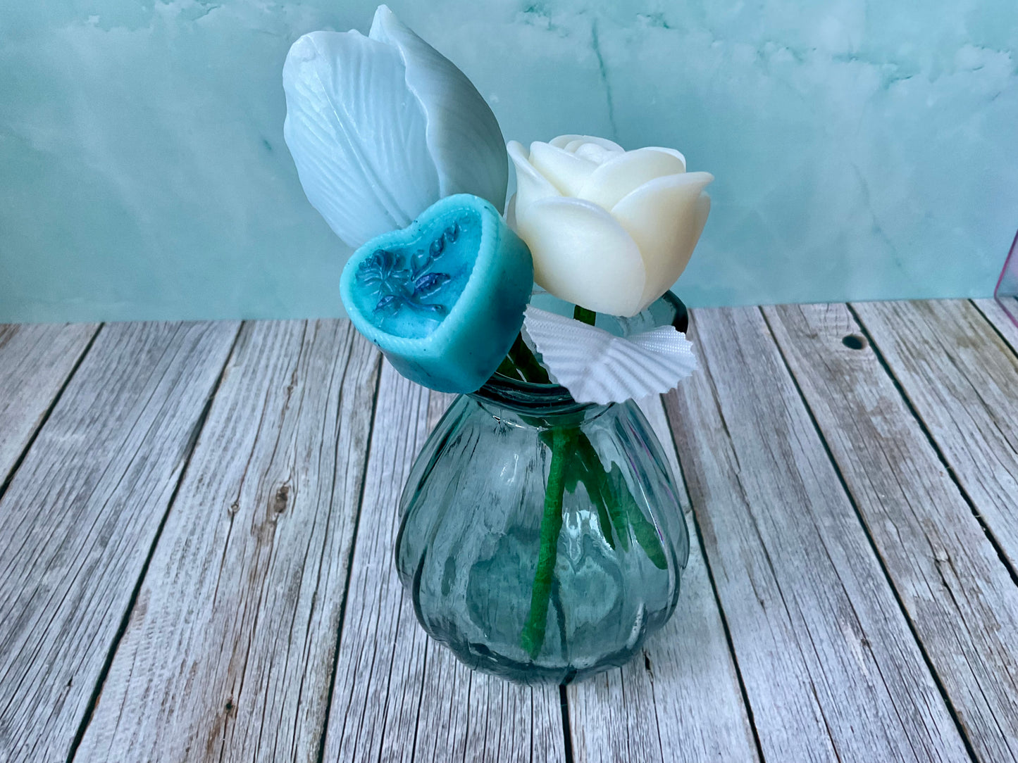 Mini bouquet con vasetto verde * fragranza Bluebell *