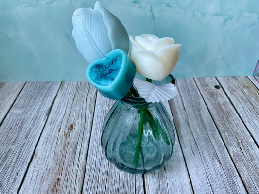 Mini bouquet con vasetto verde * fragranza Bluebell *