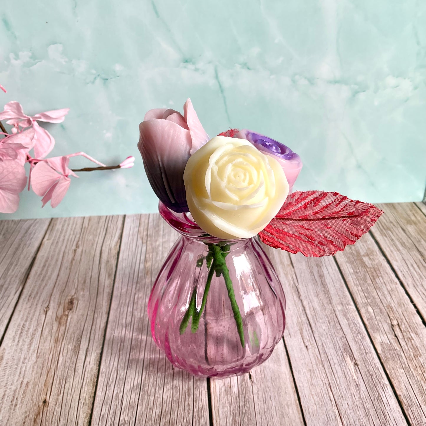 Mini bouquet con vasetto malva* fragranza Peonia *