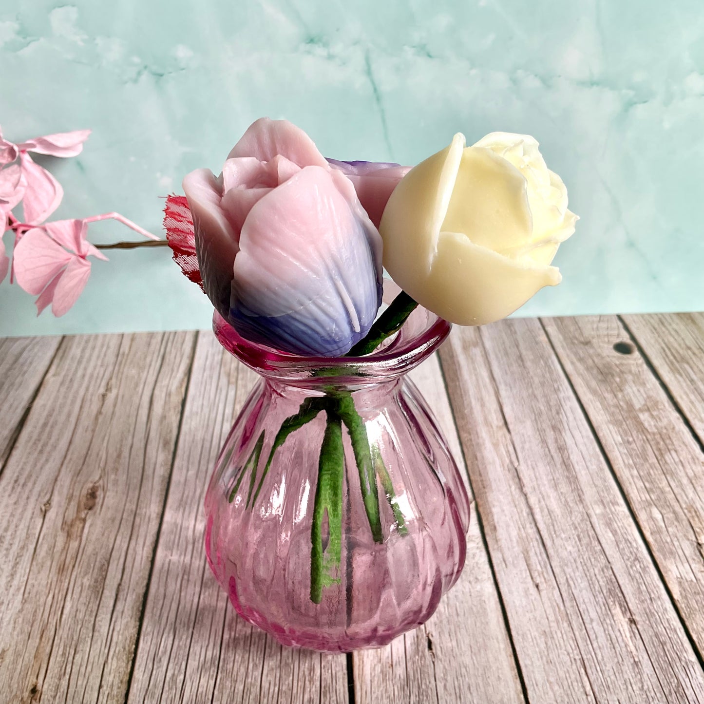 Mini bouquet con vasetto malva* fragranza Peonia *