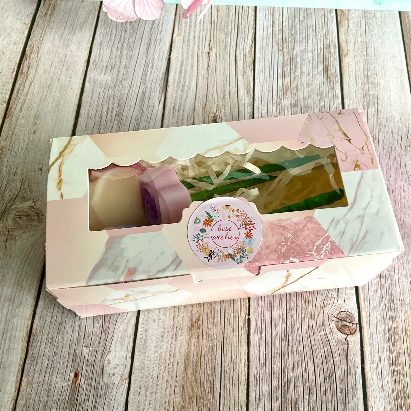 Mini bouquet con vasetto malva* fragranza Peonia *